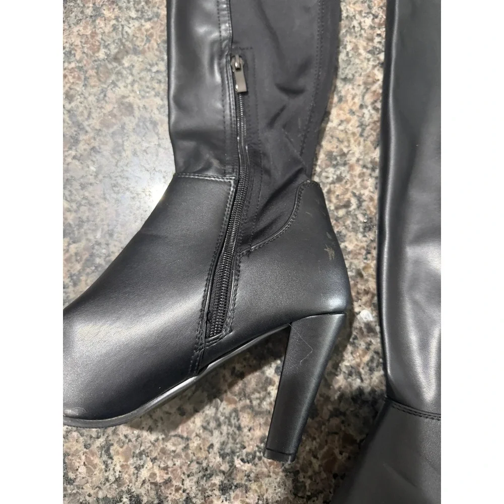 Shoe'n Tale Womens Black Over The Knee Boots Stretch‎ Block Heel Size 8-39 PU